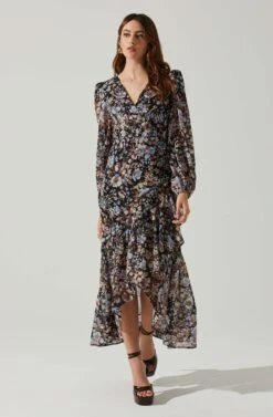 Nalani Wrap Front Hi-Lo Dress 8 Nalani Wrap Front Hi-Lo Dress -Sundress Haven ACDR101940 BLACKBLUEFLORAL 2