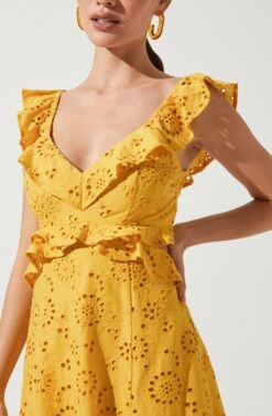 Elora Eyelet Ruffle Mini Dress -Sundress Haven ACDR95186C MUSTARD 2