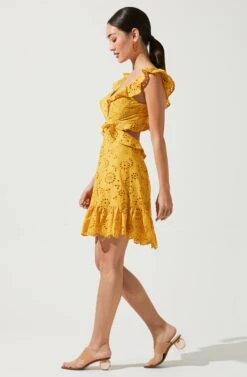 Elora Eyelet Ruffle Mini Dress -Sundress Haven ACDR95186C MUSTARD 3