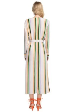Micah Striped Midi Wrap Dress -Sundress Haven ACDR95335B TAUPE TANGERINE STRIPE 3