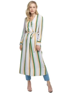 Micah Striped Midi Wrap Dress -Sundress Haven ACDR95335B TAUPE TANGERINE STRIPE 4