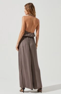 Cheryl Halter Open Back Wide Leg Jumpsuit -Sundress Haven ACP7231 MUSHROOM 0348