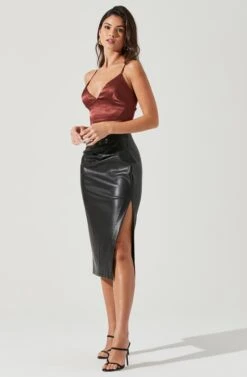 Melody Faux Leather Midi Skirt -Sundress Haven ACS9099 BLACK 1873