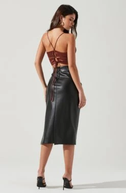 Melody Faux Leather Midi Skirt -Sundress Haven ACS9099 BLACK 1882