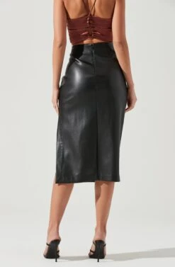 Melody Faux Leather Midi Skirt -Sundress Haven ACS9099 BLACK 1886