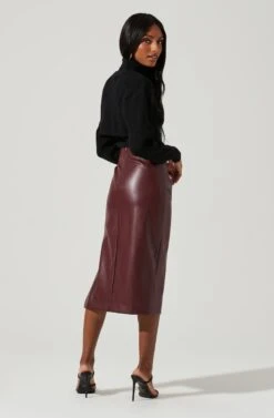 Melody Faux Leather Midi Skirt -Sundress Haven ACS9099 WINE 0913