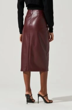 Melody Faux Leather Midi Skirt -Sundress Haven ACS9099 WINE 0923