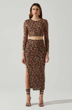 Louisa Floral Midi Skirt -Sundress Haven ACS9132 BLACKORANGEMULTI 1