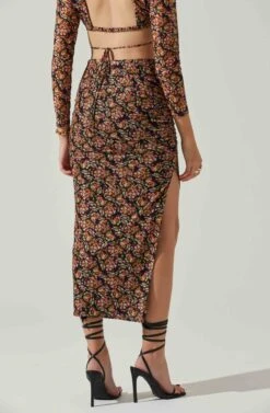Louisa Floral Midi Skirt -Sundress Haven ACS9132 BLACKORANGEMULTI 4