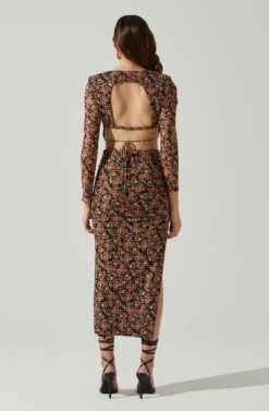 Louisa Floral Midi Skirt -Sundress Haven ACS9132 BLACKORANGEMULTI 5