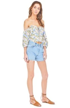 Raelynn Off Shoulder Top -Sundress Haven ACT13259B BLUE PINK FLORAL 02