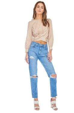 Sinead Crop Top -Sundress Haven ACT13389 DUSTY BLUSH STRIPE 01