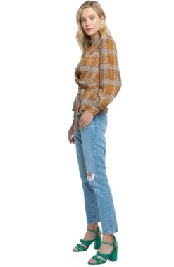 Long Sleeve Front Tie Blouse -Sundress Haven ACT15204 MUSTARD COMBO 02