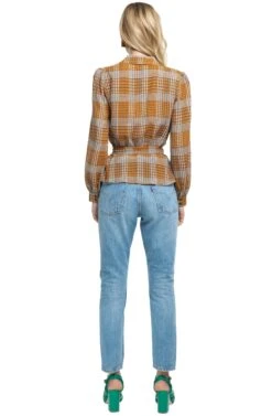 Long Sleeve Front Tie Blouse -Sundress Haven ACT15204 MUSTARD COMBO 03