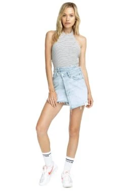 Devon Striped Halter Bodysuit -Sundress Haven ACT15298 WHITE BLACK STRIPE 1