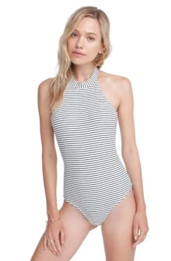 Devon Striped Halter Bodysuit -Sundress Haven ACT15298 WHITE BLACK STRIPE 4