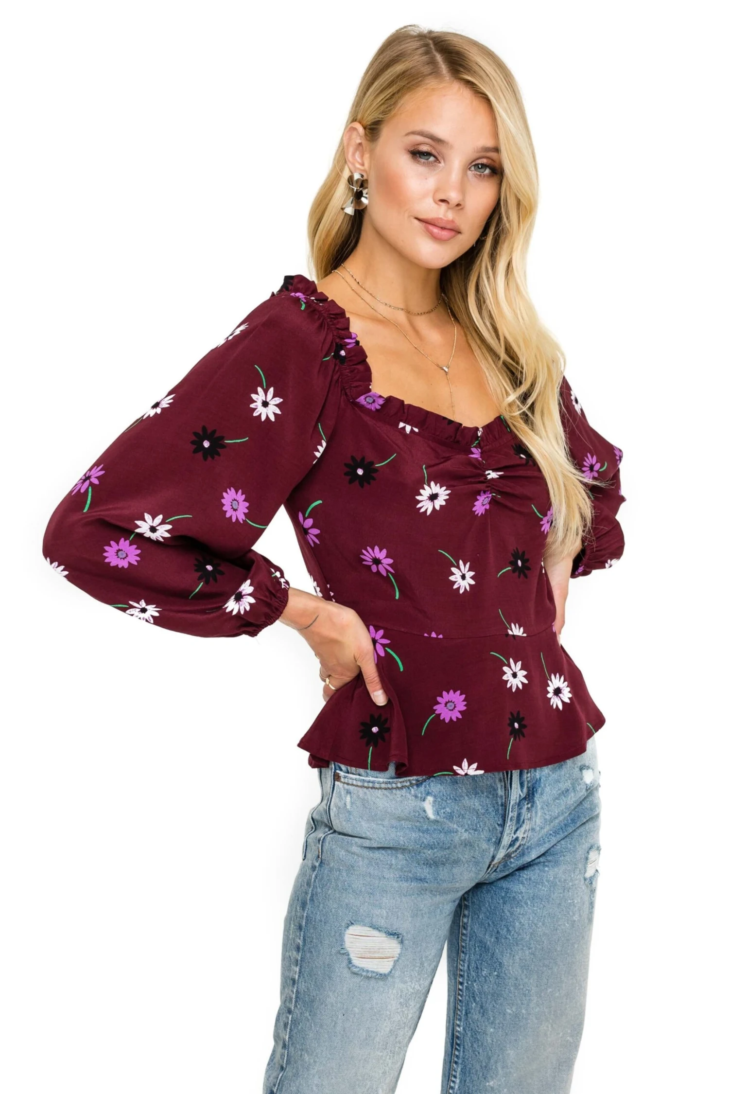 Long Sleeve Sweetheart Peplum Top 1 Long Sleeve Sweetheart Peplum Top