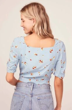 Faye Floral Crop Top -Sundress Haven ACT15358 SKY BLUE PANSY 4