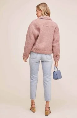 Faux Shearling Trucker Jacket -Sundress Haven ACT15360 DUSTY PINK 4