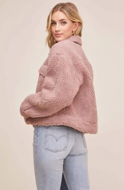 Faux Shearling Trucker Jacket -Sundress Haven ACT15360 DUSTY PINK 5