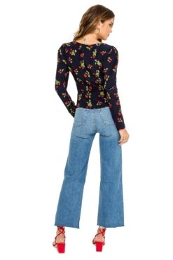 Long Sleeve Sweetheart Wrap Front Top -Sundress Haven ACT15390 NAVY CHERRY PRINT 04