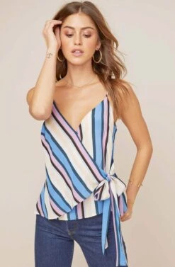 Ruth Striped Wrap Top -Sundress Haven ACT15398 PERIWINKLE MULTI STRIPE 2 2 A