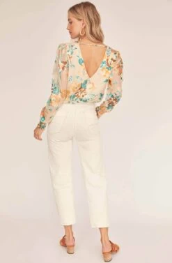 Muffy Floral Jacquard Top -Sundress Haven ACT15779 CREAM JADE FLORAL 3A