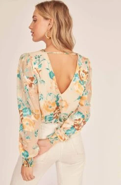 Muffy Floral Jacquard Top -Sundress Haven ACT15779 CREAM JADE FLORAL 4A