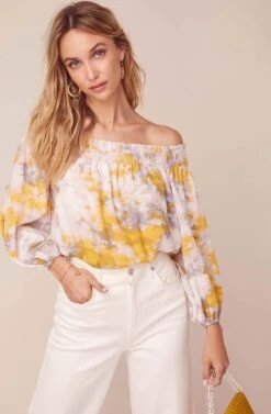 In A Daze Off Shoulder Tie Dye Top -Sundress Haven ACT15942 LEMON PINK TIE DYE 3