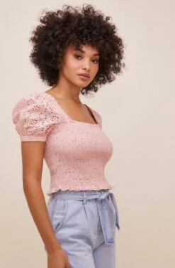 Hudson Puff Sleeve Top -Sundress Haven ACT15992E PEACHYPINK 4