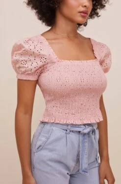 Hudson Puff Sleeve Top -Sundress Haven ACT15992E PEACHYPINK 5