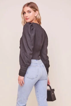 Magdalene Ruched Front Long Sleeve Top -Sundress Haven ACT16285 BLACK 3 2