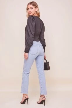 Magdalene Ruched Front Long Sleeve Top -Sundress Haven ACT16285 BLACK 3