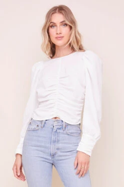 Magdalene Ruched Front Long Sleeve Top -Sundress Haven ACT16285 WHITE 1