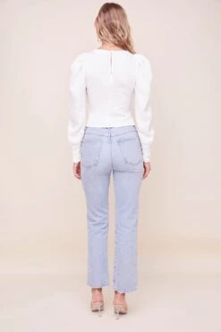 Magdalene Ruched Front Long Sleeve Top -Sundress Haven ACT16285 WHITE 3