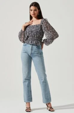 Elva Floral Ruffle Top -Sundress Haven ACT16317B NAVY PURPLEFLORAL 1