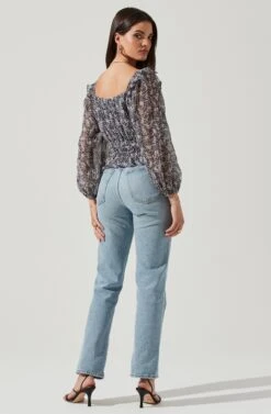 Elva Floral Ruffle Top -Sundress Haven ACT16317B NAVY PURPLEFLORAL 3