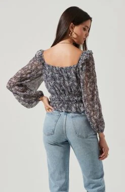 Elva Floral Ruffle Top -Sundress Haven ACT16317B NAVY PURPLEFLORAL 4