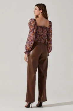 Tonina Floral Square Neck Puff Sleeve Top -Sundress Haven ACT16469C ORANGEPURPLEFLORAL 4