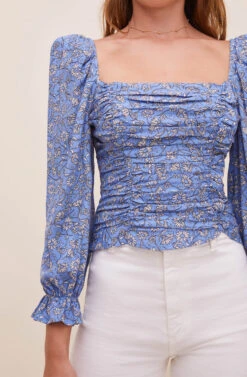 Tonina Floral Square Neck Top -Sundress Haven ACT16469 BLUEIVORYFLORAL 4