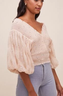 Ginny Floral Smocked Puff Sleeve Top -Sundress Haven ACT16562 CREAMFLORAL 5