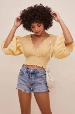 Ginny Smocked Bubble Sleeve Top -Sundress Haven ACT16562 CUSTARD 2