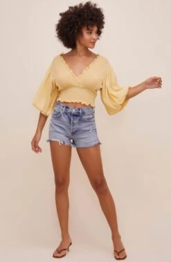 Ginny Smocked Bubble Sleeve Top -Sundress Haven ACT16562 CUSTARD 4