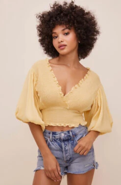 Ginny Smocked Bubble Sleeve Top -Sundress Haven ACT16562 CUSTARD 5