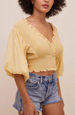 Ginny Smocked Bubble Sleeve Top -Sundress Haven ACT16562 CUSTARD 7