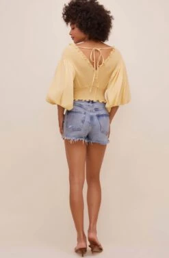 Ginny Smocked Bubble Sleeve Top -Sundress Haven ACT16562 CUSTARD 8