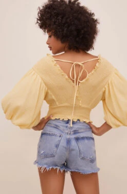 Ginny Smocked Bubble Sleeve Top -Sundress Haven ACT16562 CUSTARD 9