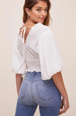 Ginny Smocked Bubble Sleeve Top -Sundress Haven ACT16562 OFFWHITE 6