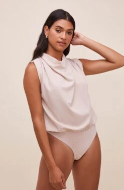 Remi Mock Neck Sleeveless Bodysuit -Sundress Haven ACT16564 SAND 7