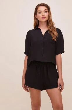 Chrysanthe Short Sleeve Button Up Top 17 Chrysanthe Short Sleeve Button Up Top -Sundress Haven ACT16584 BLACK 3